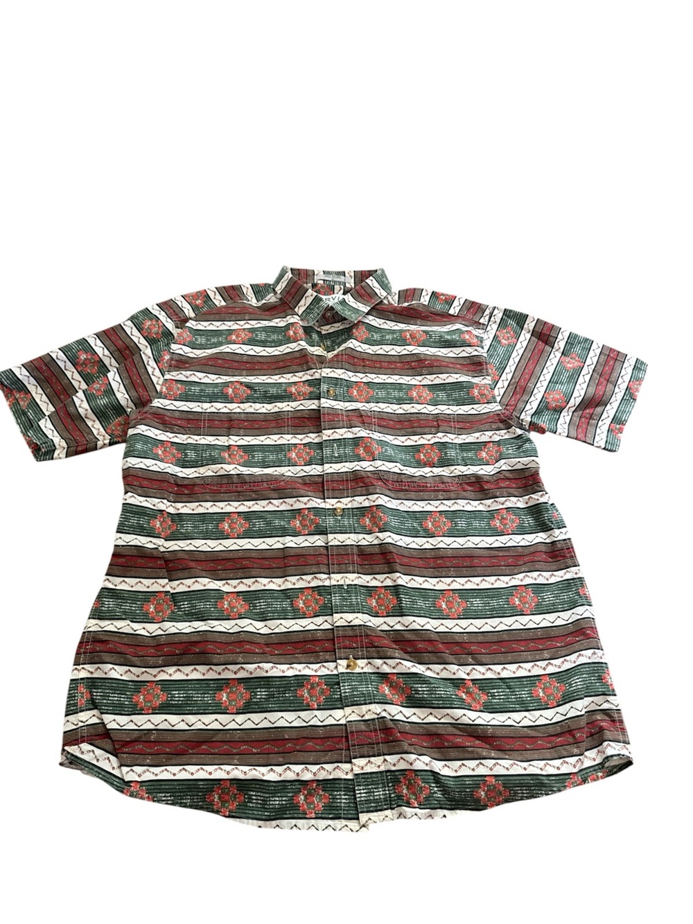 Orvis Men's Short-Sleeve Button-Up Shirt in Green & Maroon xl
